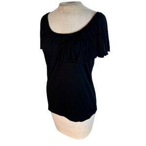 Michael Kors Ruffled Knit Wide Neck Top Black M Medium